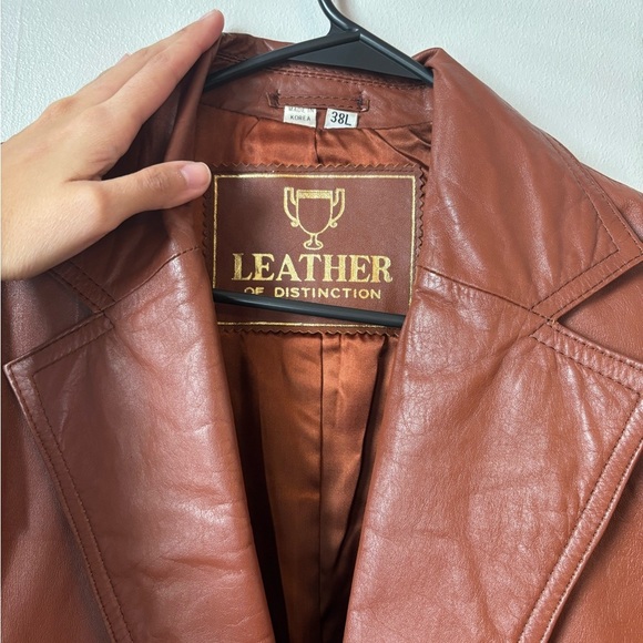 80s Western Vintage Preppy Brown Leather Streetwear Boho Jacket - Size Large - Picture 8 of 14